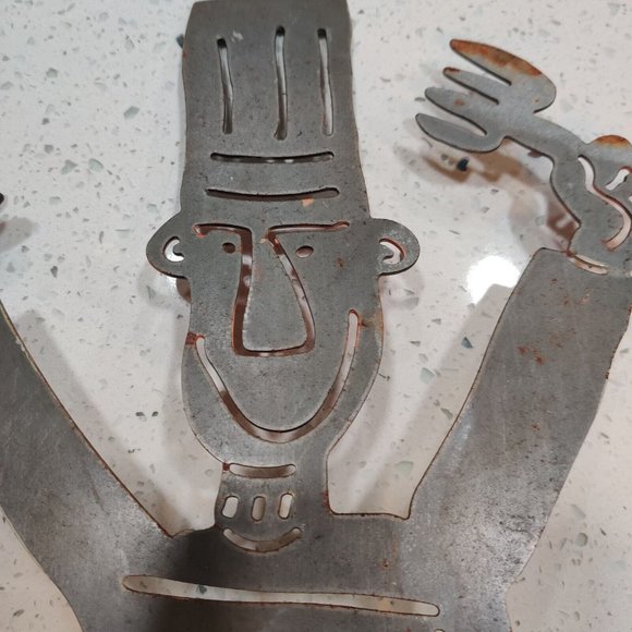 Laser Cut Metal Art Chef w/ Fork VS Lobster Towel Hooks 15" Rustic Shop Decor - Picture 9 of 16